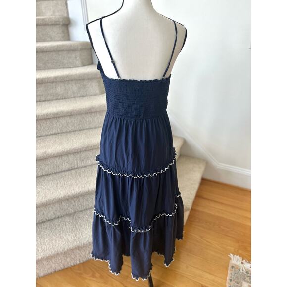 Ann Taylor Navy & White Scalloped Tiered Hem Midi Dress - Picture 4 of 6